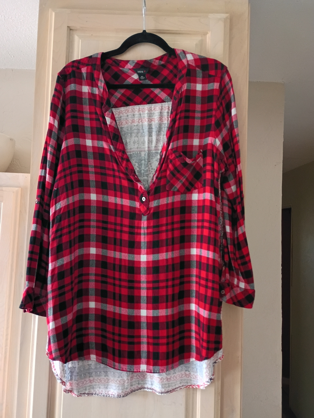 intro. Red and Black Plaid Button-Front Tunic